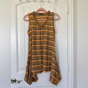 Merchant open knit faux crochet swing tank ruffle neck sleeve cool boho vibe